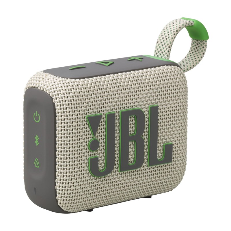 اسپیکر JBL Go 4 روی میز کنار گوشی هوشمند در حال پخش موسیقی